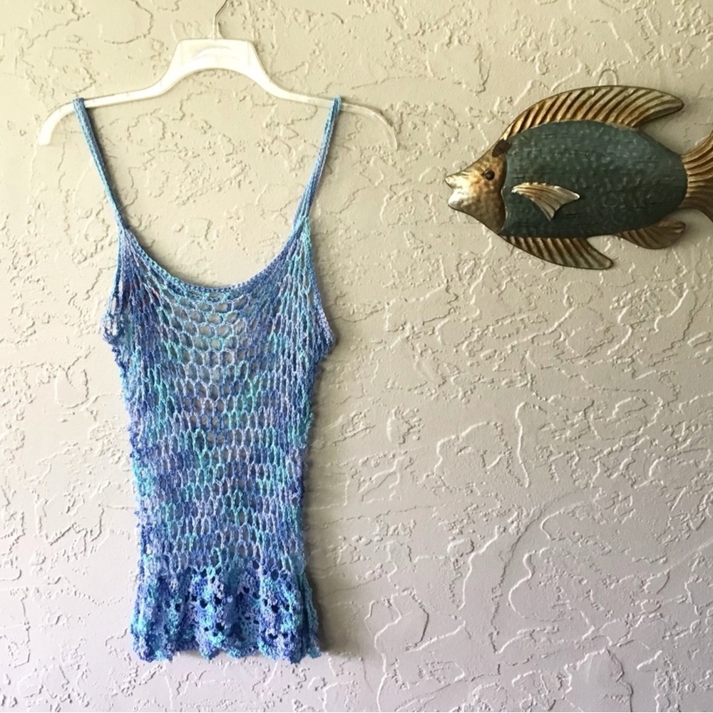 Cover Up Hand Crafted Crochet Beachy Blue Teal Aquamarine Lacy Mermaidcore